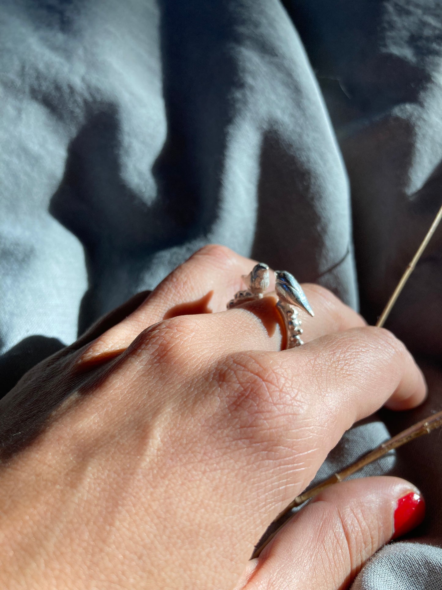 BIRDS IN LOVE STERLING SILVER RING