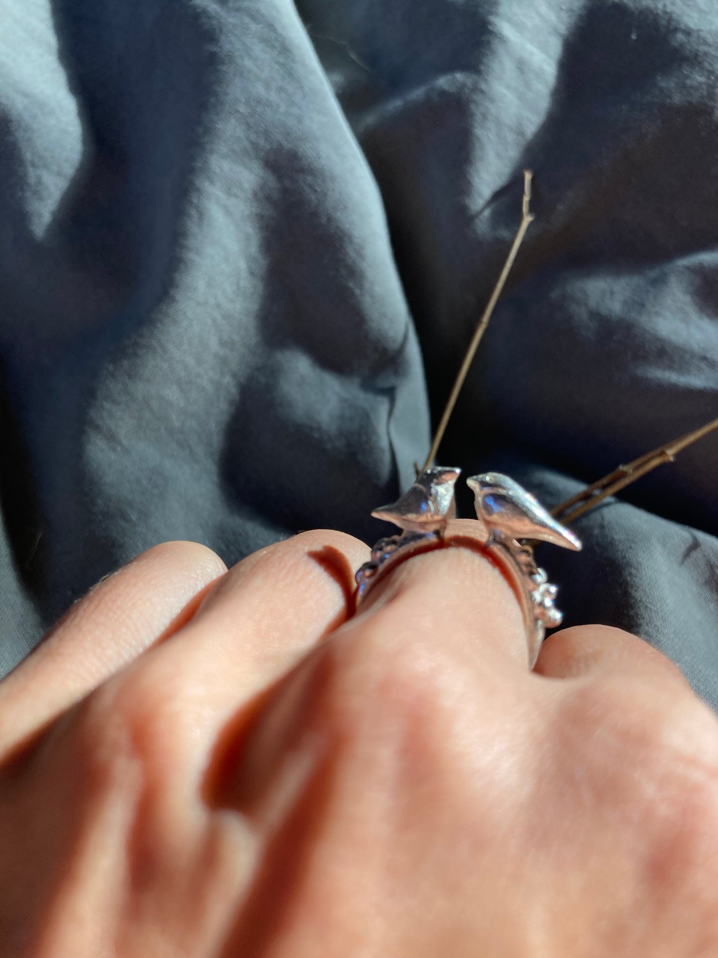 BIRDS IN LOVE STERLING SILVER RING