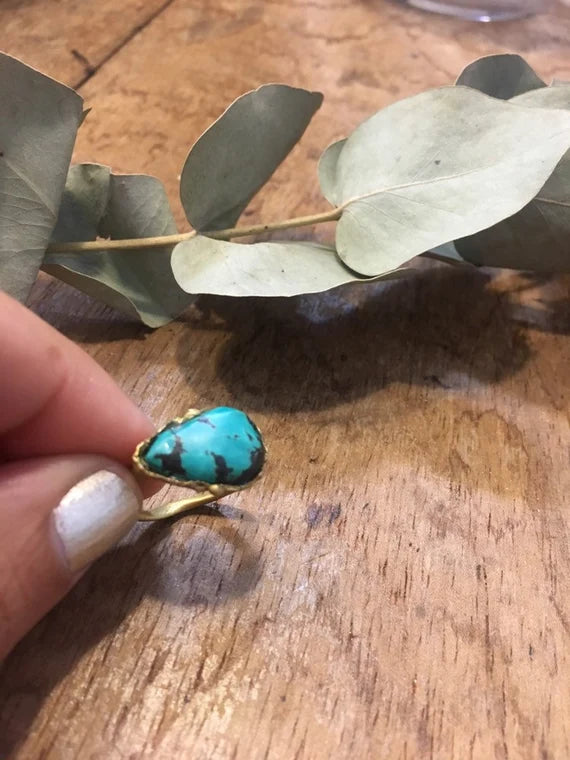 GREEN REAL TURQUOISE BOHO RING