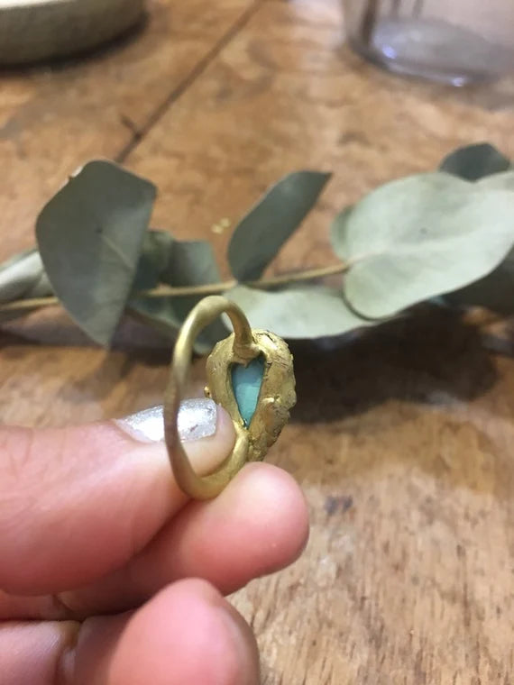 GREEN REAL TURQUOISE BOHO RING