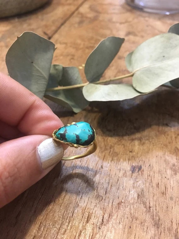 GREEN REAL TURQUOISE BOHO RING