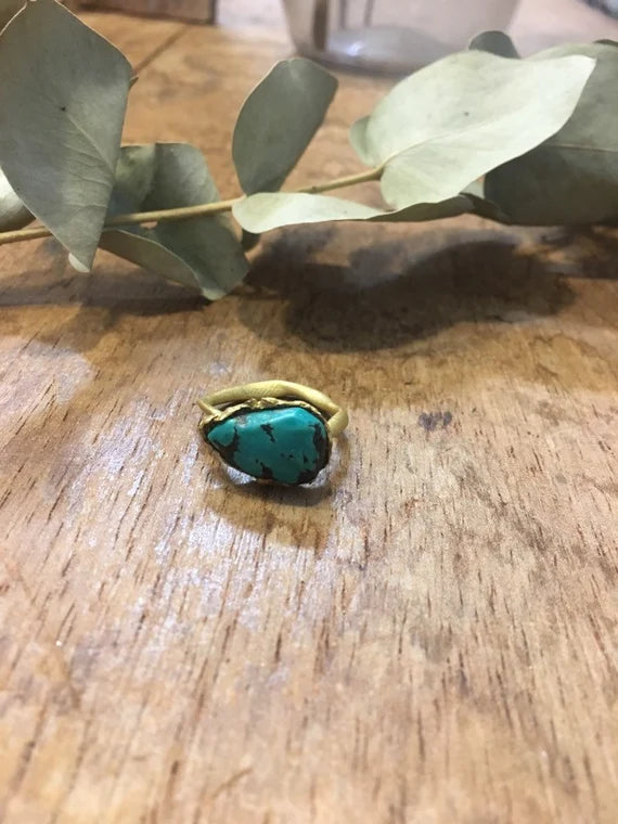 GREEN REAL TURQUOISE BOHO RING