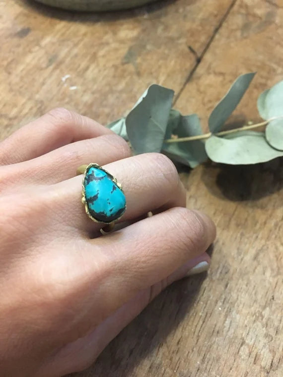 GREEN REAL TURQUOISE BOHO RING