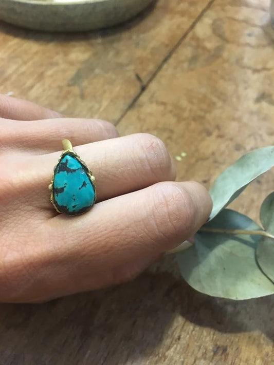GREEN REAL TURQUOISE BOHO RING