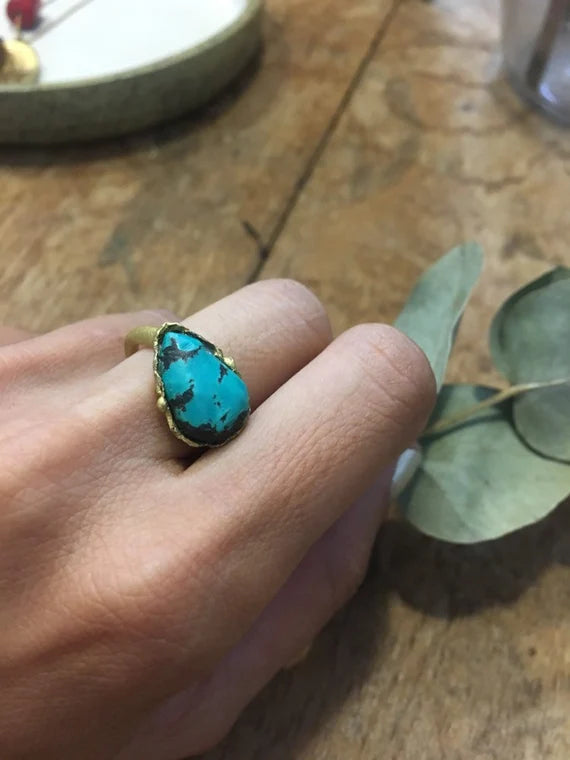 GREEN REAL TURQUOISE BOHO RING